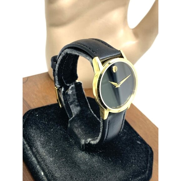 Movado Women's Watch 0607275 Swiss Quartz Gold Museum Black Dial Leather Band - Picture 2 of 14
